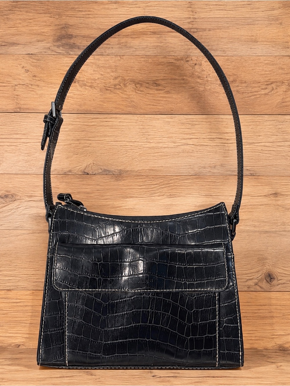Villager by Liz Claiborne black faux-alligator/croc purse